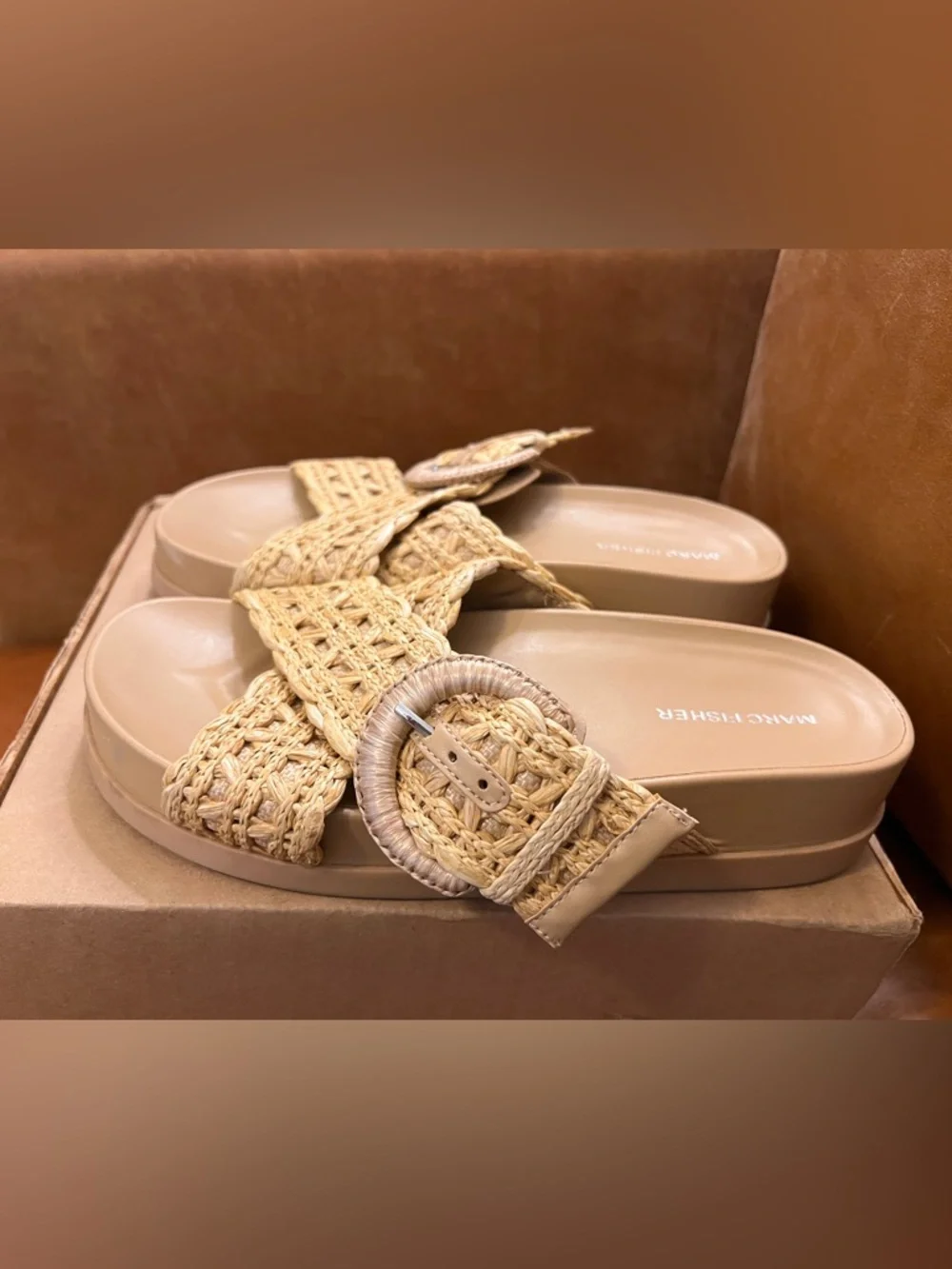 Marc Fisher Woven Buckle Slide Sandal in Natural Beige - Women - Picture 3 of 7